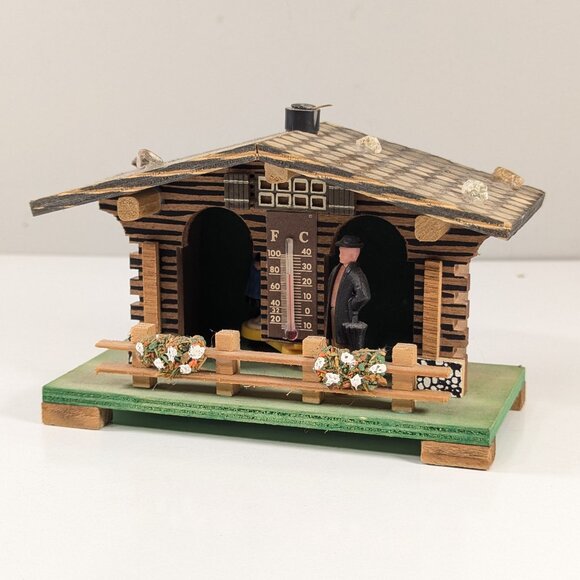 Vintage Swiss Chalet Weather House, Alpine Novelty Cottage Thermometer Barometer - Picture 1 of 9